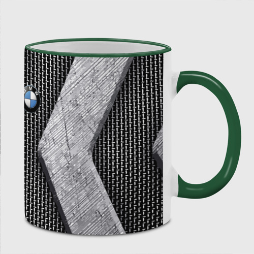 Кружка с полной запечаткой с принтом BMW - emblem - metal - texture, вид спереди #2