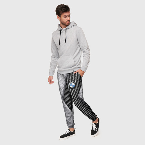 Мужские брюки 3D с принтом BMW - emblem - metal - texture, фото на моделе #1