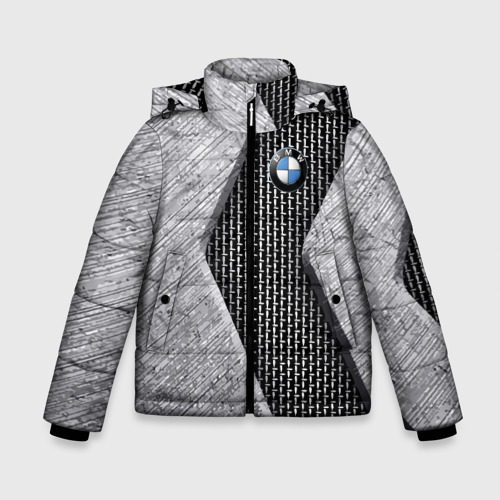 Зимняя куртка для мальчиков 3D с принтом BMW - emblem - metal - texture, вид спереди #2