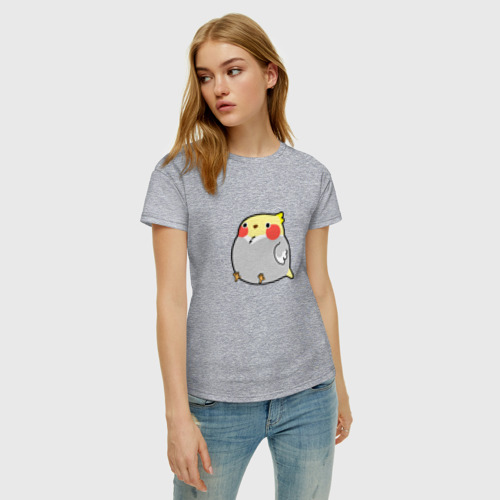 Женская футболка хлопок с принтом Пухлый попугайчик, фото на моделе #1