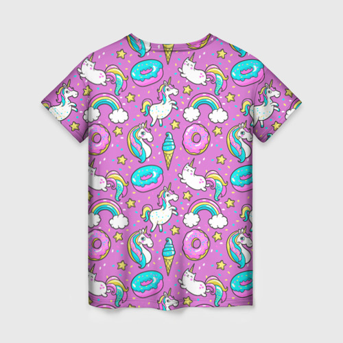 Женская футболка 3D с принтом Pink unicorn, вид сзади #1