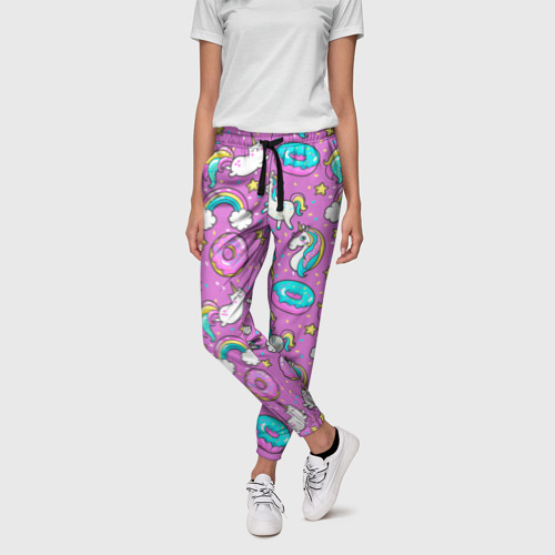 Женские брюки 3D с принтом Pink unicorn, фото на моделе #1