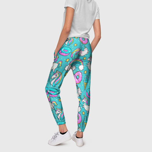 Женские брюки 3D с принтом Turquoise unicorn, вид сзади #2