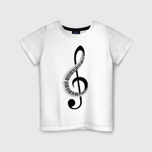 Детская футболка хлопок с принтом Скрипичный ключ и клавиши, вид спереди #2