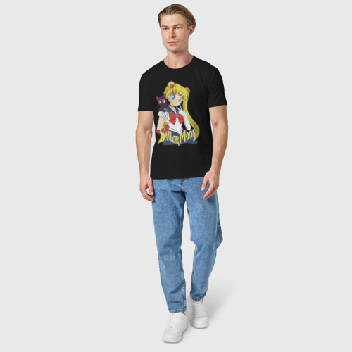 Мужская футболка хлопок с принтом Sailor Moon & Luna, вид сбоку #3