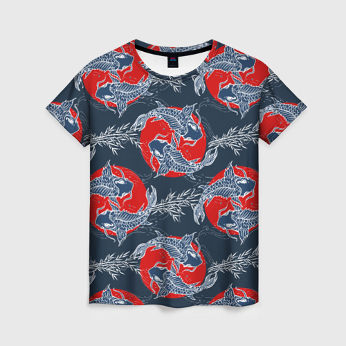 Женская футболка 3D с принтом Japanese carp, вид спереди #2