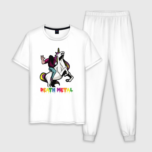 Мужская пижама хлопок с принтом Death Metal Unicorn, вид спереди #2