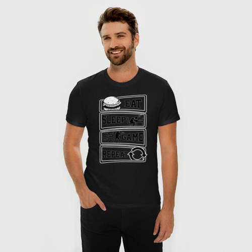 Мужская футболка премиум с принтом Eat Sleep CS GO repeat, фото на моделе #1