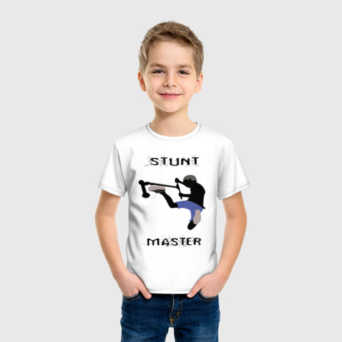 Детская футболка хлопок с принтом Самокат фристайл Stunt Master, фото на моделе #1