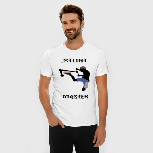 Мужская футболка хлопок Slim с принтом Самокат фристайл Stunt Master, фото на моделе #1