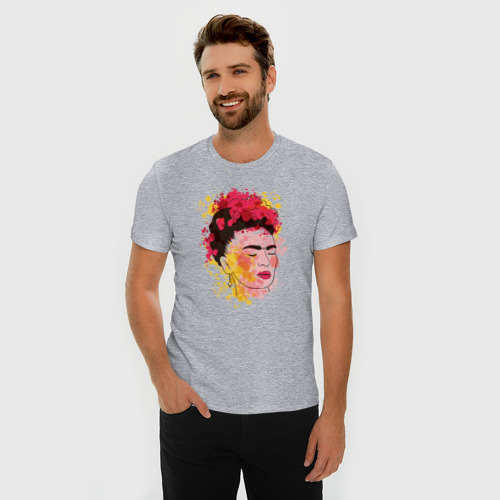 Мужская футболка хлопок Slim с принтом Фрида Кало, фото на моделе #1