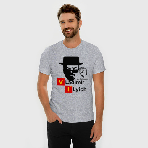 Мужская футболка хлопок Slim с принтом Ленин, фото на моделе #1