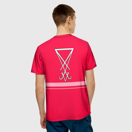 Мужская 3D футболка с принтом Helltaker ярко красный, вид сзади #2