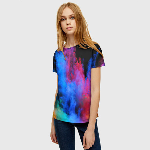 Женская футболка 3D с принтом Краски, фото на моделе #1