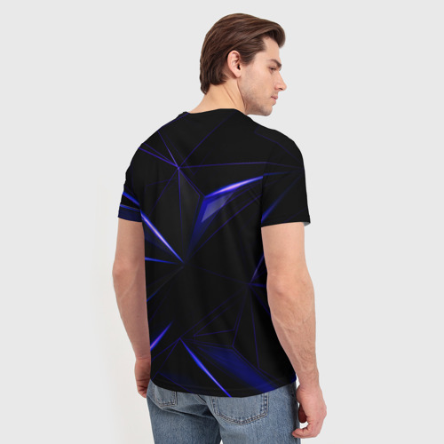 Мужская 3D футболка с принтом HEXAGON | BLUE, вид сзади #2
