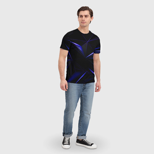 Мужская 3D футболка с принтом HEXAGON | BLUE, вид сбоку #3