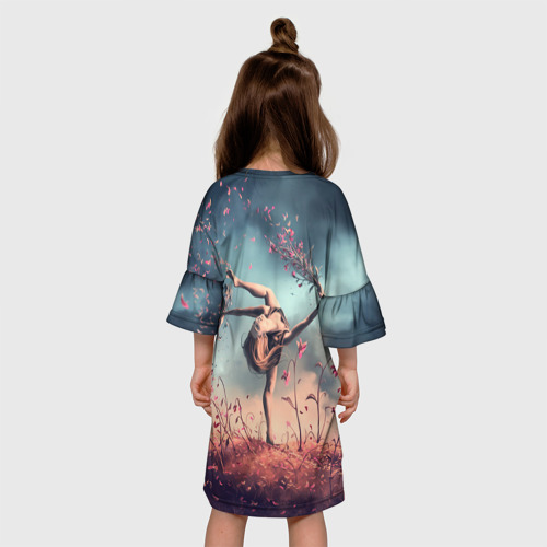 Детское платье 3D с принтом Танцующая с цветами ведьма, вид сзади #2
