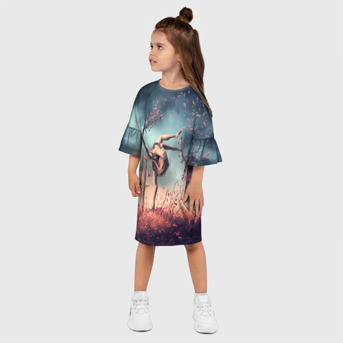 Детское платье 3D с принтом Танцующая с цветами ведьма, фото на моделе #1