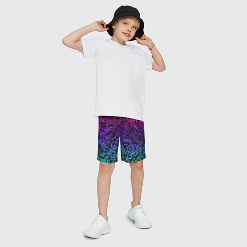 Детские спортивные шорты 3D с принтом Граффити Neon, фото на моделе #1