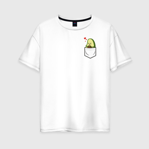 Женская футболка oversize с принтом Авокадо в кармане, вид спереди #2