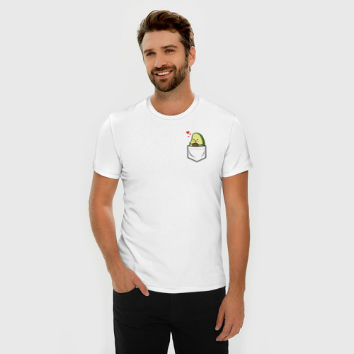 Мужская футболка хлопок Slim с принтом Авокадо в кармане, фото на моделе #1