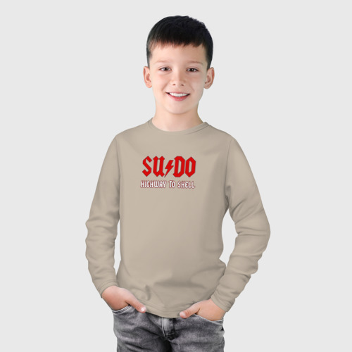 Детский лонгслив хлопок с принтом SUDO Highway to shell, фото на моделе #1