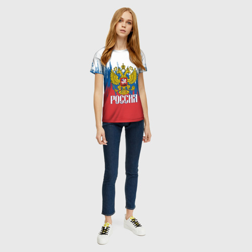 Женская футболка 3D с принтом Россия триколор, вид сбоку #3