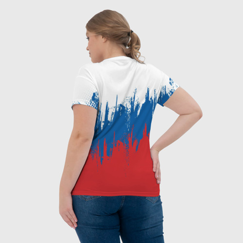 Женская футболка 3D с принтом Россия триколор, вид сзади #2