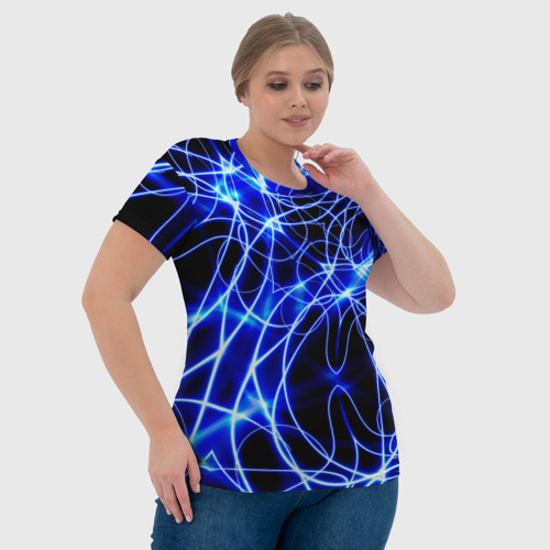 Женская футболка 3D с принтом Абстракция синее свечение, фото #4