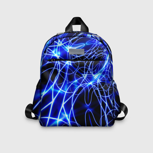 Детский рюкзак 3D с принтом Абстракция синее свечение, вид спереди #2