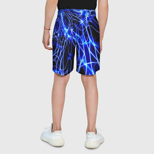 Детские спортивные шорты 3D с принтом Абстракция синее свечение, вид сзади #2