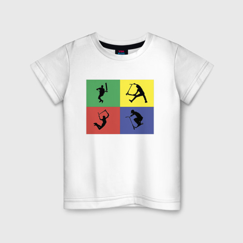 Детская футболка хлопок с принтом Трюковый самокат фристайл, вид спереди #2