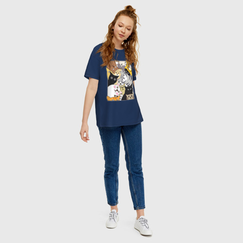 Женская футболка хлопок Oversize с принтом Котики шпионы, вид сбоку #3