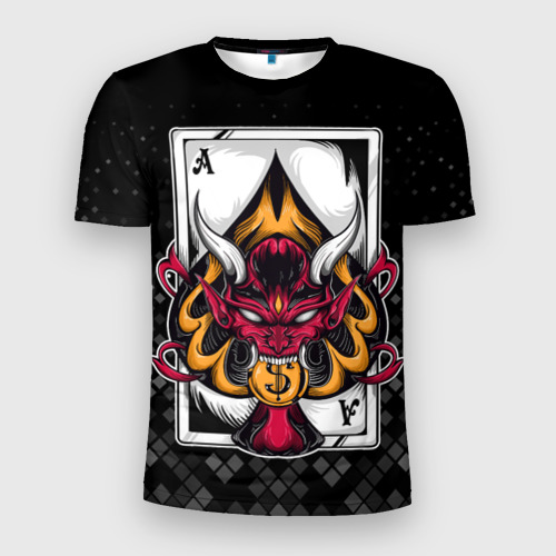 Мужская футболка 3D Slim с принтом Карточный дьявол Пиковый туз, вид спереди #2
