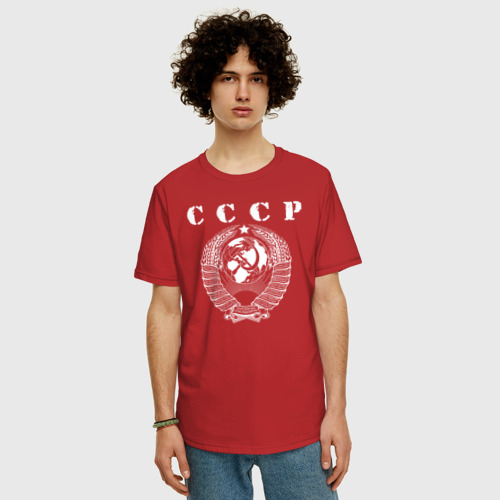 Мужская футболка хлопок Oversize с принтом СССР, фото на моделе #1