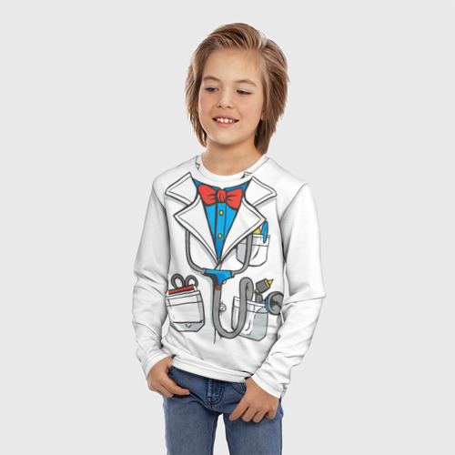 Детский лонгслив 3D с принтом Докторский халат, фото на моделе #1