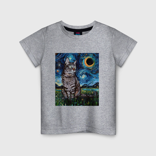 Детская футболка хлопок с принтом Кот Ван Гога, вид спереди #2