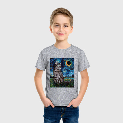 Детская футболка хлопок с принтом Кот Ван Гога, фото на моделе #1