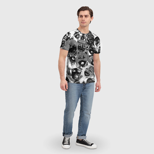 Мужская футболка 3D с принтом Ахегао паттерн черный, вид сбоку #3