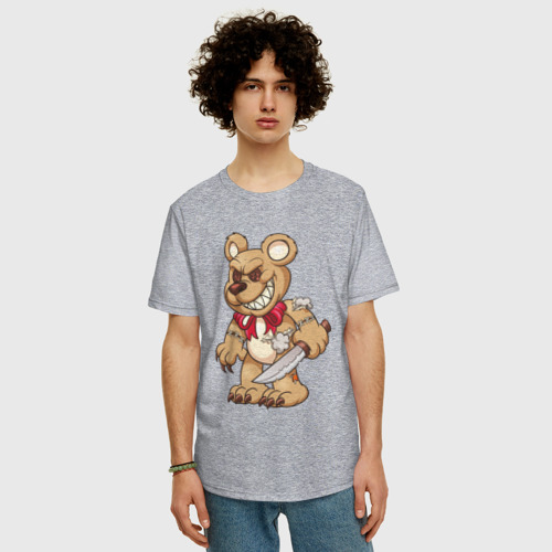 Мужская футболка хлопок Oversize с принтом Медведь с ножом, фото на моделе #1