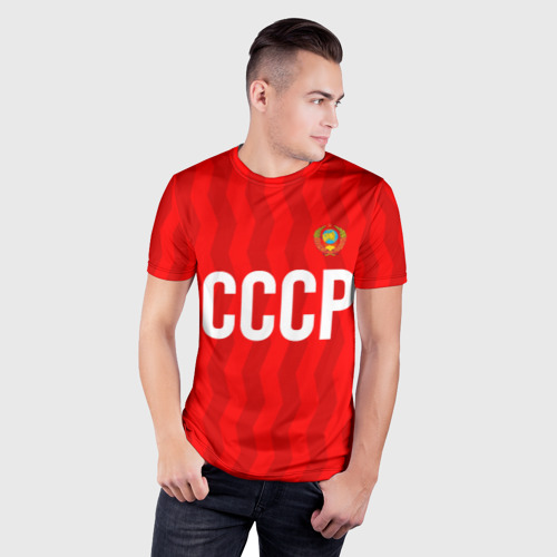 Мужская футболка 3D Slim с принтом Форма сборной СССР, фото на моделе #1