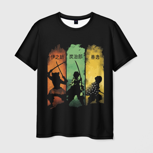 Мужская футболка 3D с принтом Иноске, Танджиро и Зеницу, вид спереди #2