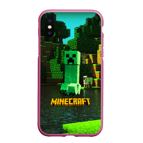 Чехол для iPhone XS Max матовый с принтом Minecraft Майнкрафт Крипер, вид спереди #2