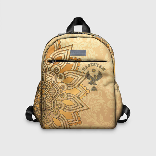 Детский рюкзак 3D с принтом Дагестан в золоте, вид спереди #2