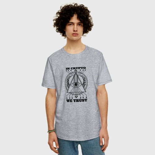 Мужская футболка хлопок Oversize с принтом In Crypto We Trust, фото на моделе #1