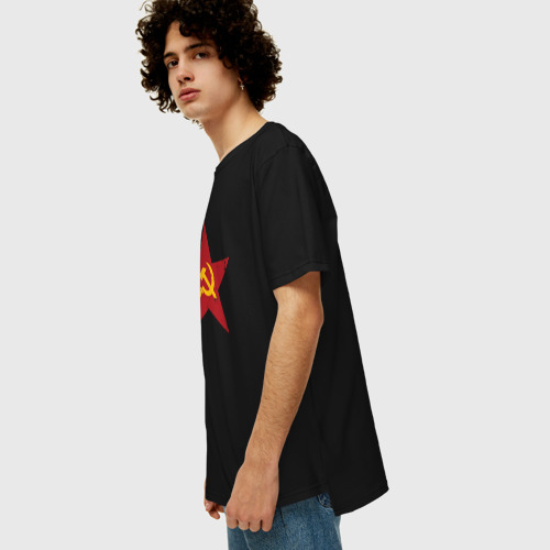 Мужская футболка хлопок Oversize с принтом Звезда СССР, вид сбоку #3
