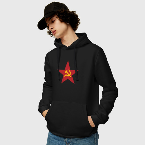 Мужская толстовка-худи с принтом Звезда СССР, фото на моделе #1