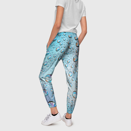 Женские брюки 3D с принтом Капли голубой роса стекло вода, вид сзади #2