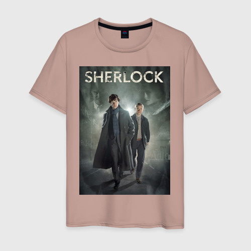 Мужская футболка хлопок с принтом Sherlock, вид спереди #2