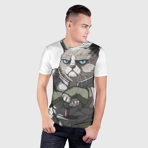 Мужская футболка 3D Slim с принтом Grumpy Cat, фото на моделе #1
